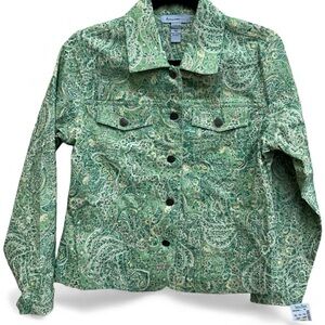 NEW Petite Paisley Green Jean Jacket by Analogy Petites Size PM